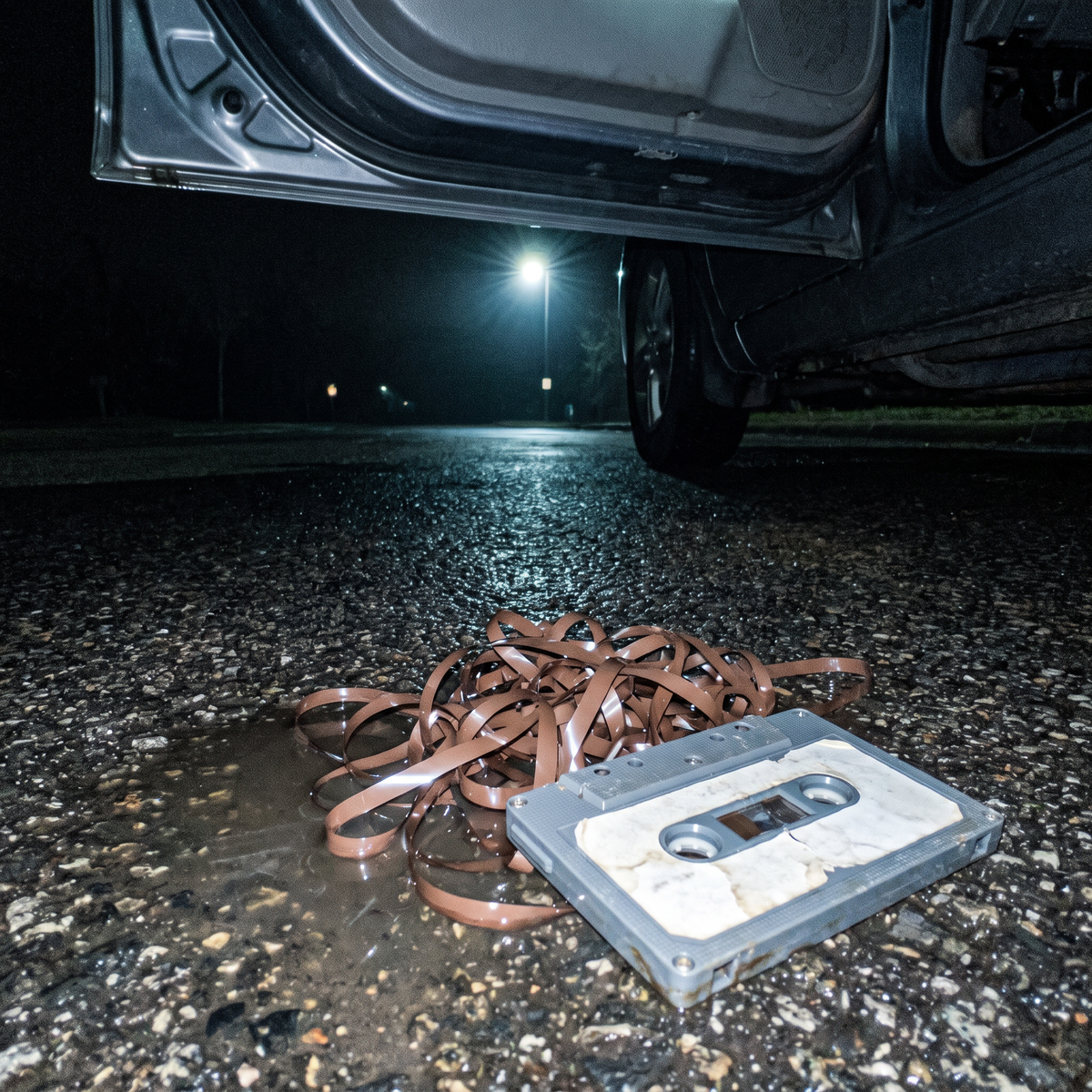 Broken cassette tape thrown on the street